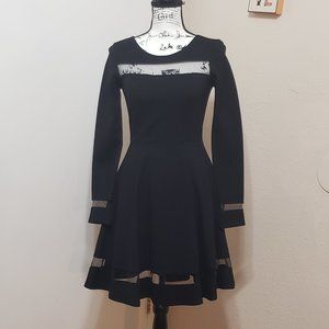 LuLu's Black Shadow Mesh Skater Dress Size Small